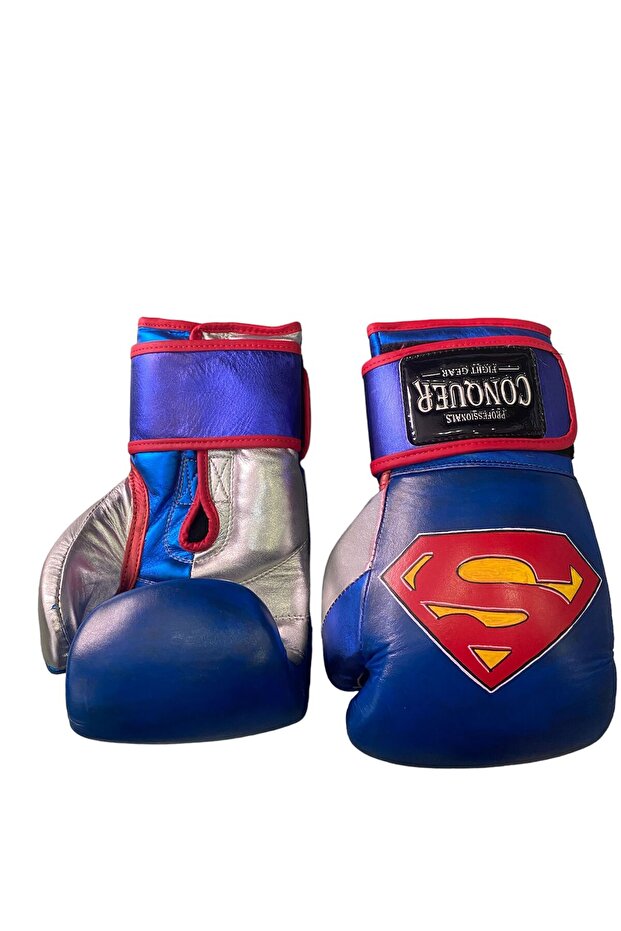 Superman Custom Leather Boxing Gloves Velcro HBCV00004XWG0H - 3