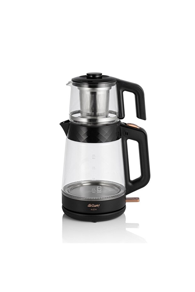 AR3101 Gusto Cam Çay Makinesi 1900 W, 0.9 L Demlik Kapasitesi, Siyah