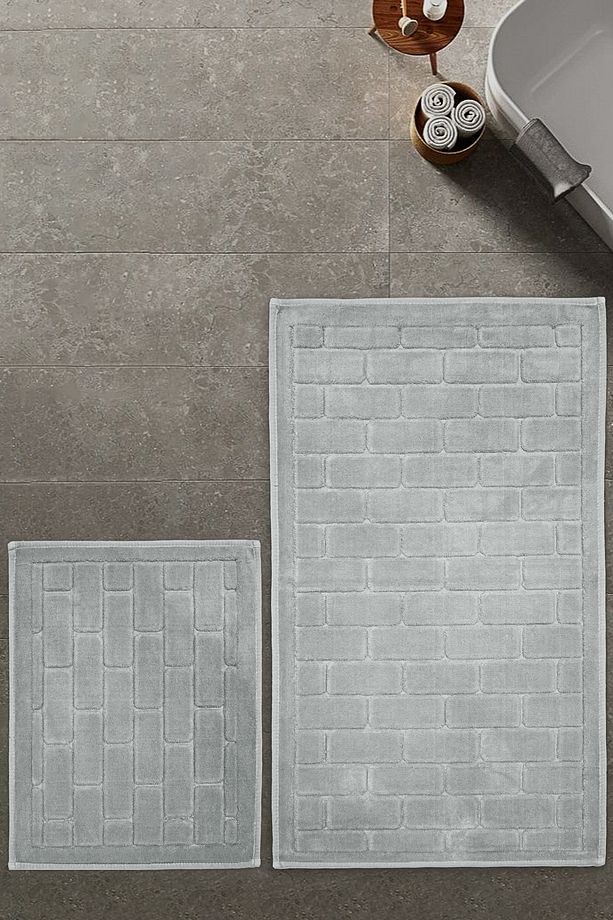 Tuğla Desen Doğal Pamuklu Yıkanabilir 2'li Banyo Halısı Seti 6 RENK SEÇENEĞİ - 3