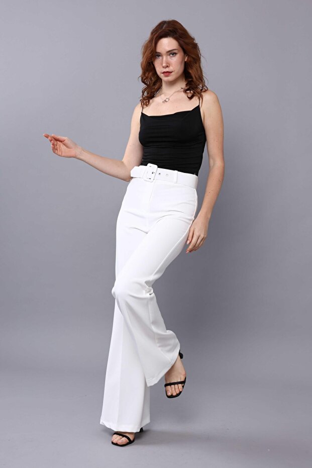Women's High Waist Belted Palazzo Trousers