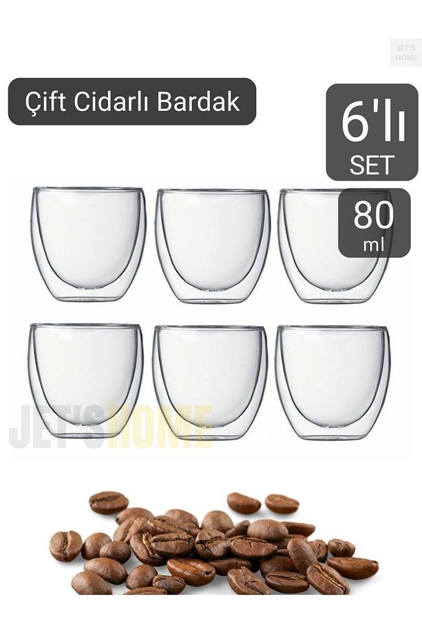 6’lı Set Espresso Bardağı  80 ml Kahve Bardağı Çift Cidarlı Bardak Viski Bardağı - 3