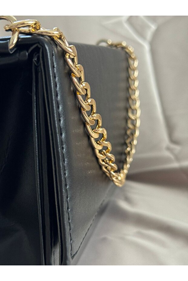 Rectangular Bag with Chain & Leather Strap - 4