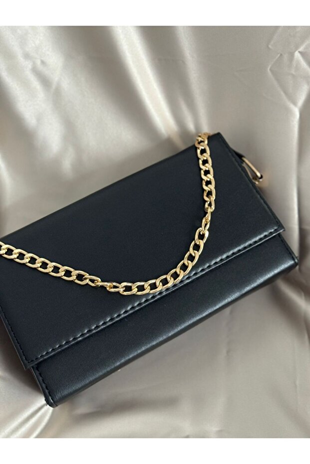 Rectangular Bag with Chain & Leather Strap - 1
