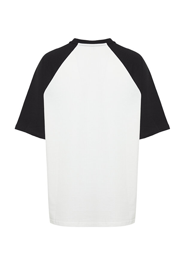 Siyah Oversize/Geniş Kesim %100 Pamuklu Baskılı Tok Kumaş T-shirt TMNSS24TS00139 - 8