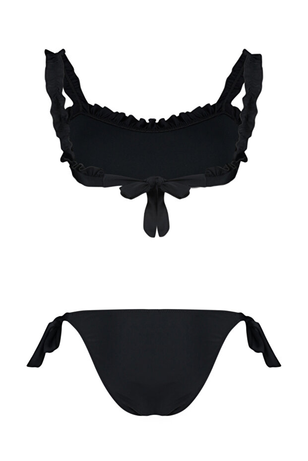 Siyah Fırfırlı Bralette Kaplı Regular Normal Bel Bikini Takımı TBESS24BT00101 - 7