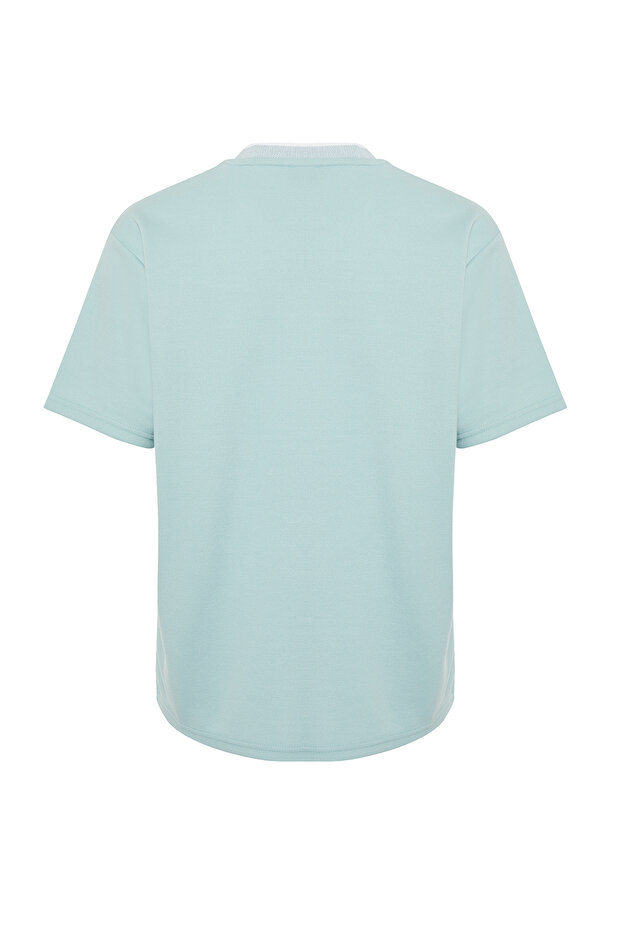 Mint Basic Oversize/Geniş Kesim Triko Bantlı Dokulu Pike T-Shirt TMNSS23TS00079 - 8