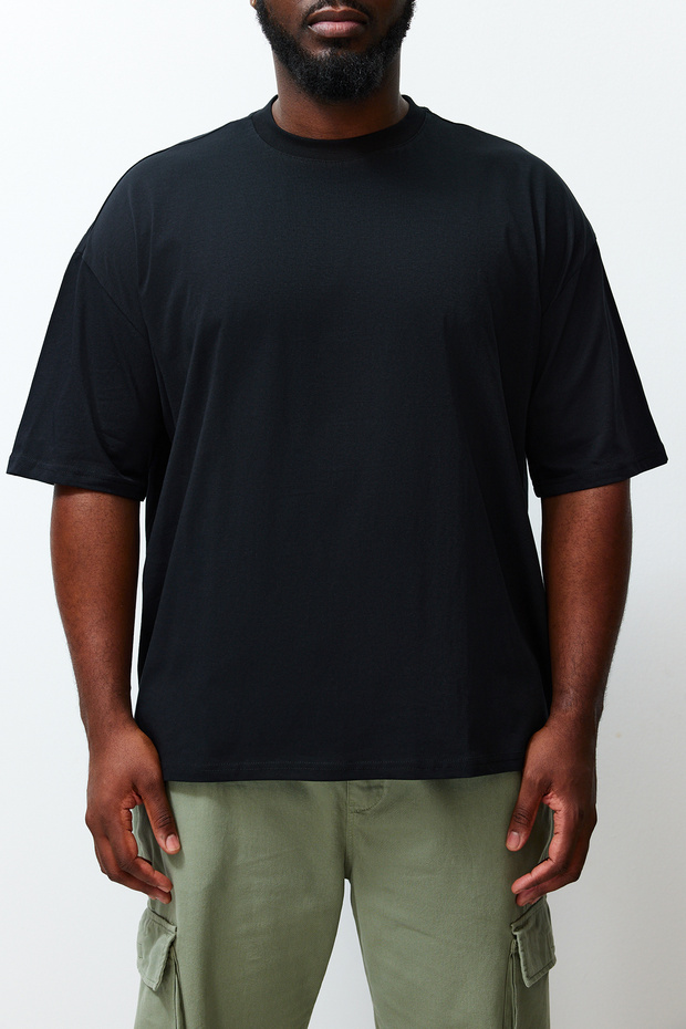 Siyah Büyük Beden Oversize/Geniş Kesim Rahat Çiçek Baskılı %100 Pamuklu T-Shirt TMNSS23TS00136 - 8