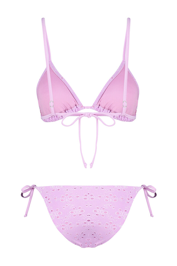 Pembe Dokulu Üçgen Bağlamalı Normal Bel Regular Bikini Takımı TBESS24BT00082 - 8