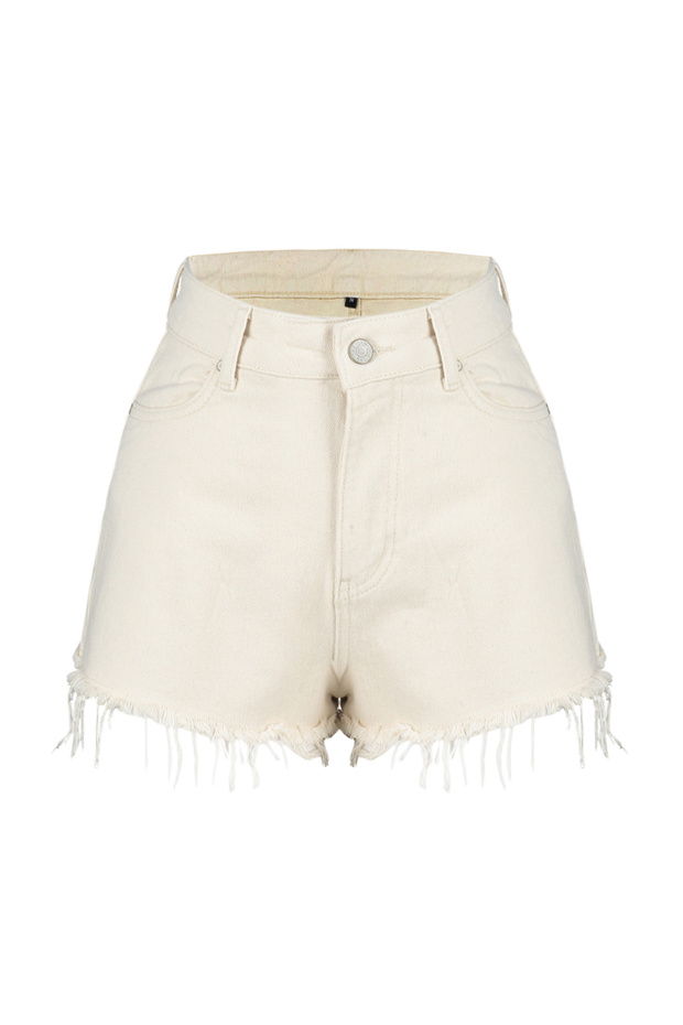 Ekru Denim Nakışlı Plaj Şort TBESS24SR00007 - 7
