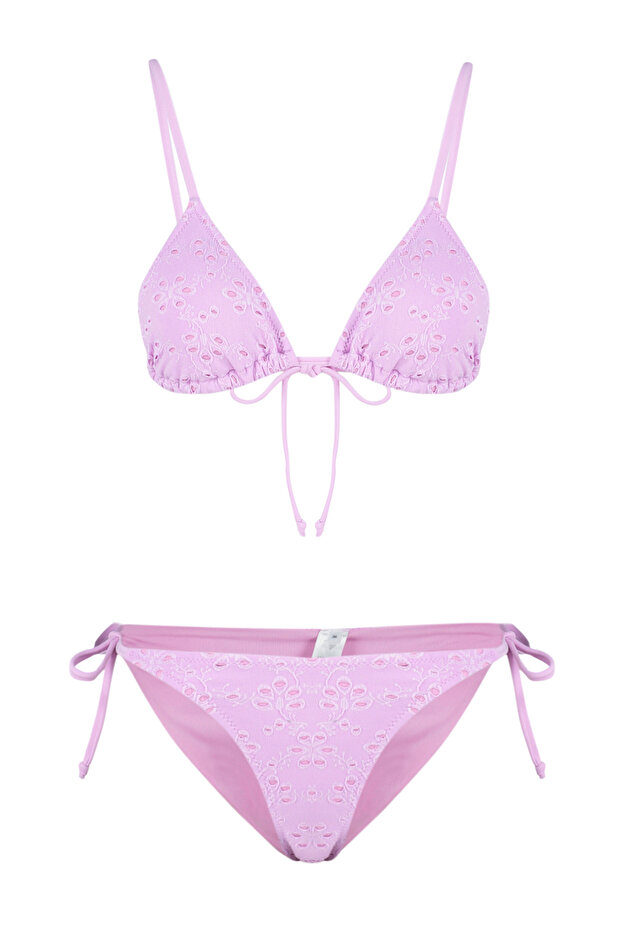Pembe Dokulu Üçgen Bağlamalı Normal Bel Regular Bikini Takımı TBESS24BT00082 - 7