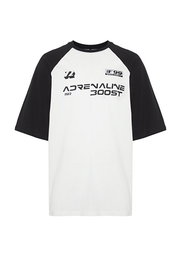 Siyah Oversize/Geniş Kesim %100 Pamuklu Baskılı Tok Kumaş T-shirt TMNSS24TS00139 - 7