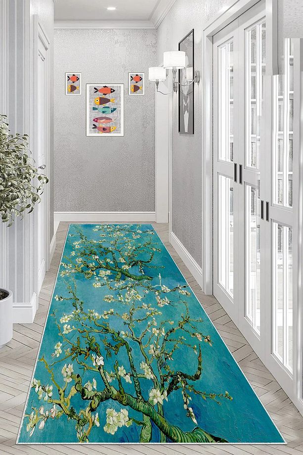 Van Gogh Badem Çiçekleri Tablo Dijital Baskı Yıkanabilir Modern Salon Halı ve Yolluk - 4