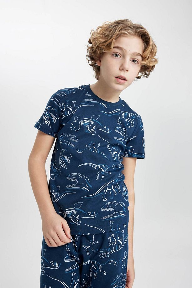 Erkek Çocuk Pijama Takımı Dinazor Baskılı Bisiklet Yaka Kısa Kollu Üst Uzun Alt C0839a824sp - 4