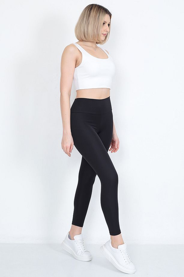 Siyah Yüksek Bel Spor Bilek Boy Tayt Soft Kumaş - 5