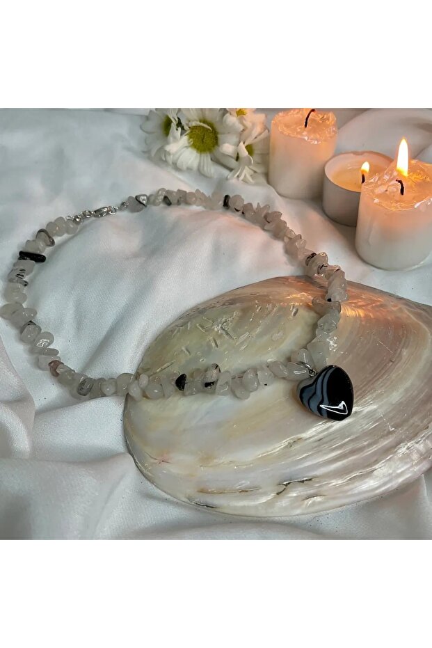 Routilli Agate and Agate Stone Broken Stone Heart Necklace