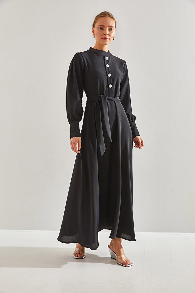 Modest Kadın Yakası ve Kolları Taş Düğmeli Tesettür Elbise 60151011 - 5