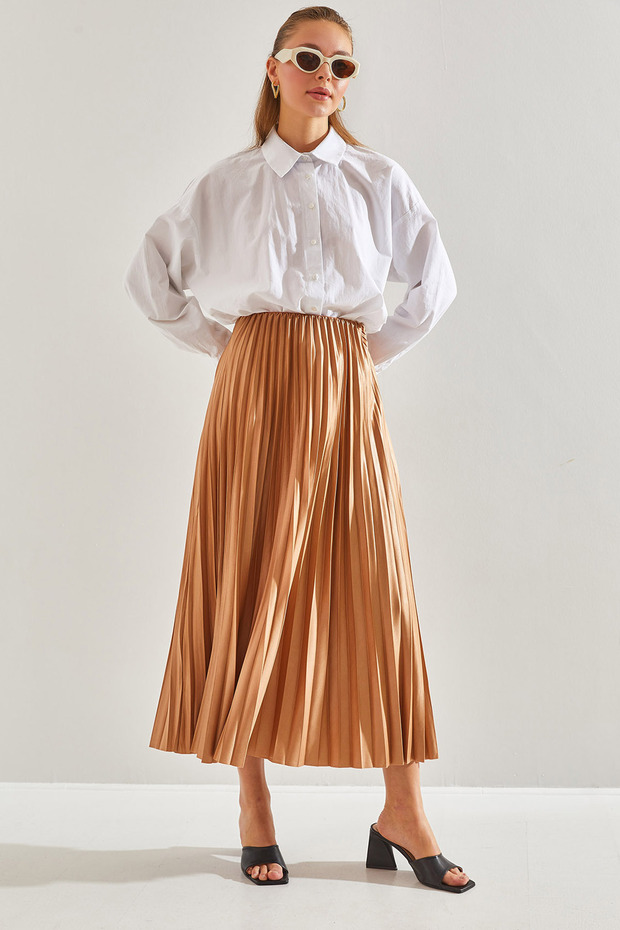 Women's Camel Elastic Waist Flared Skirt 60151019