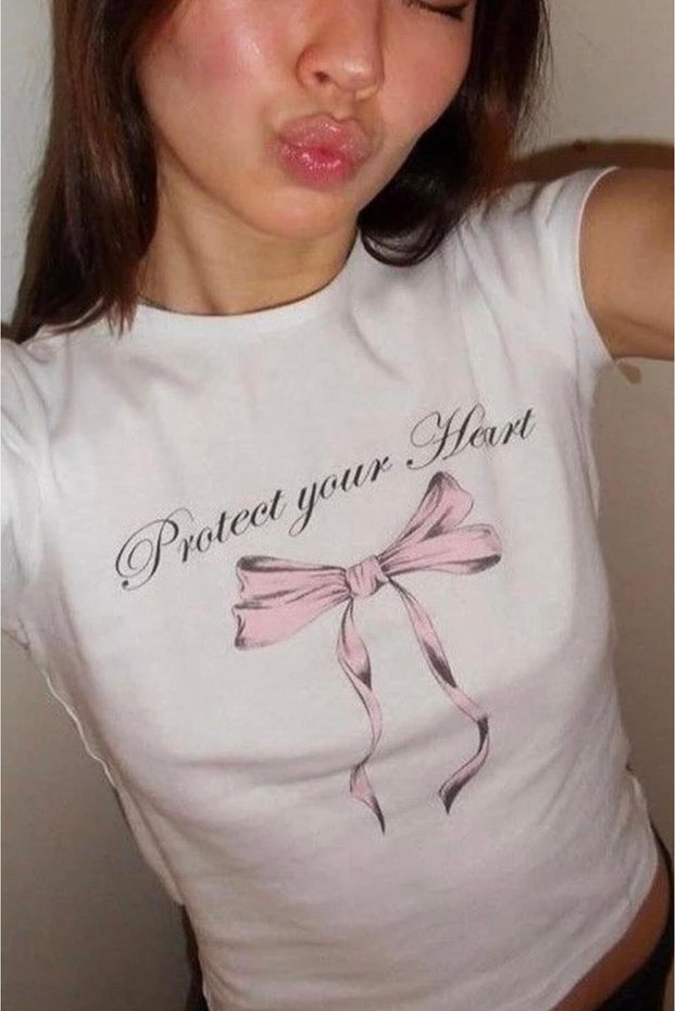 Y2k White Protect You're Heart Soft Streetwear Outdoor Crop T-shirt SummerSeasons