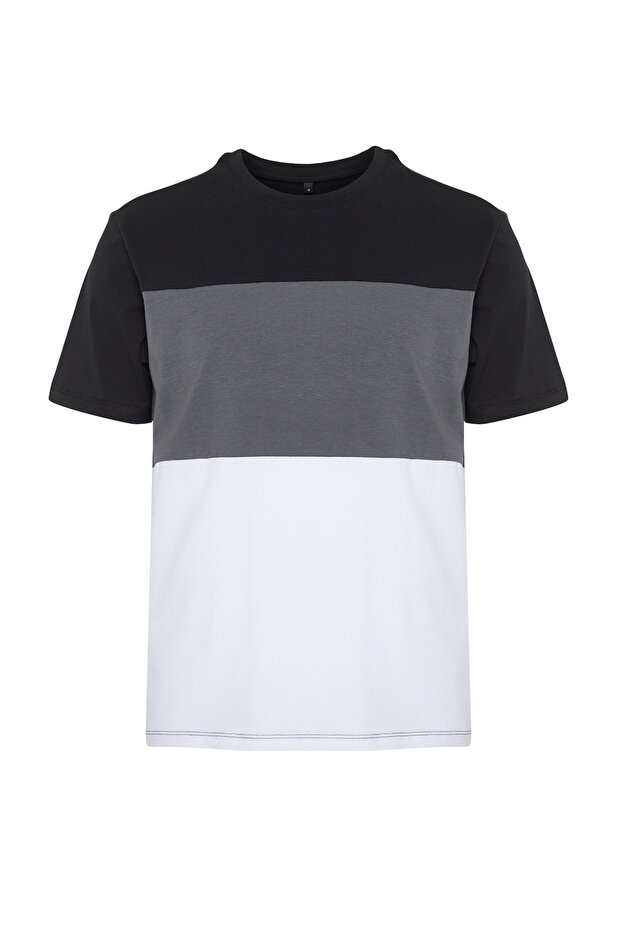 Siyah Regular/Normal Kesim Renk Bloklu %100 Pamuklu T-Shirt TMNSS24TS00076 - 7