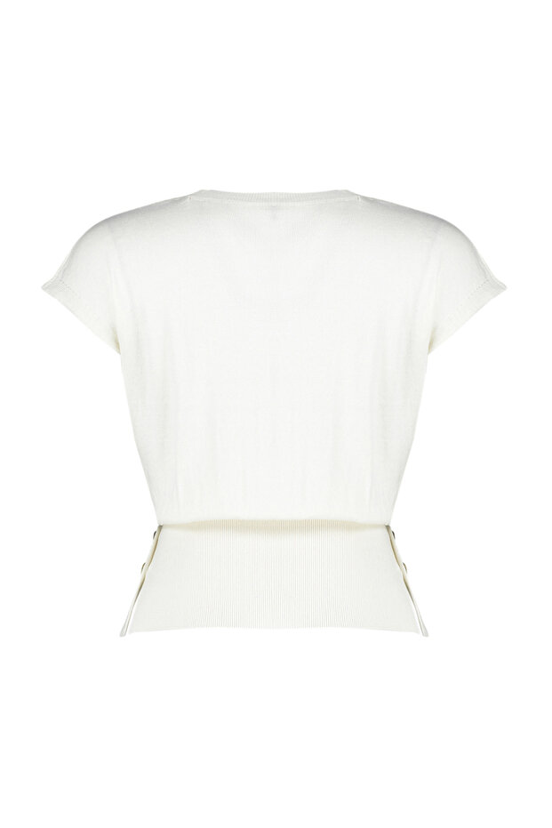 Ekru Pamuklu T-Shirt Görünümlü Triko Bluz TWOSS24BZ00266 - 8