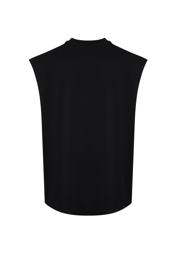 Siyah Oversize/Geniş Kesim Kabarık Yazı Baskılı Etiketli T-Shirt/Atlet TMNSS24AL00005 - 8