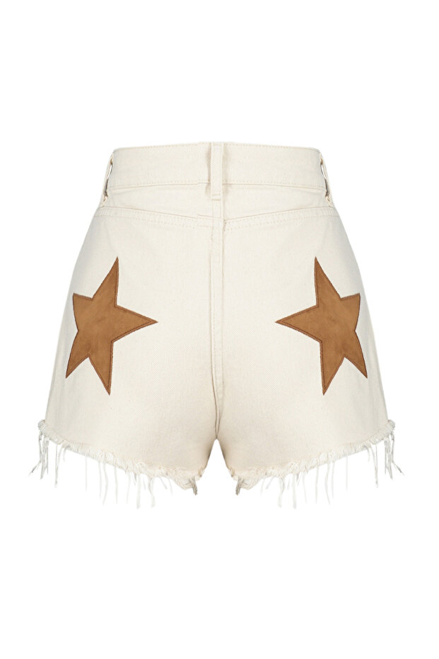 Ekru Denim Nakışlı Plaj Şort TBESS24SR00007 - 8