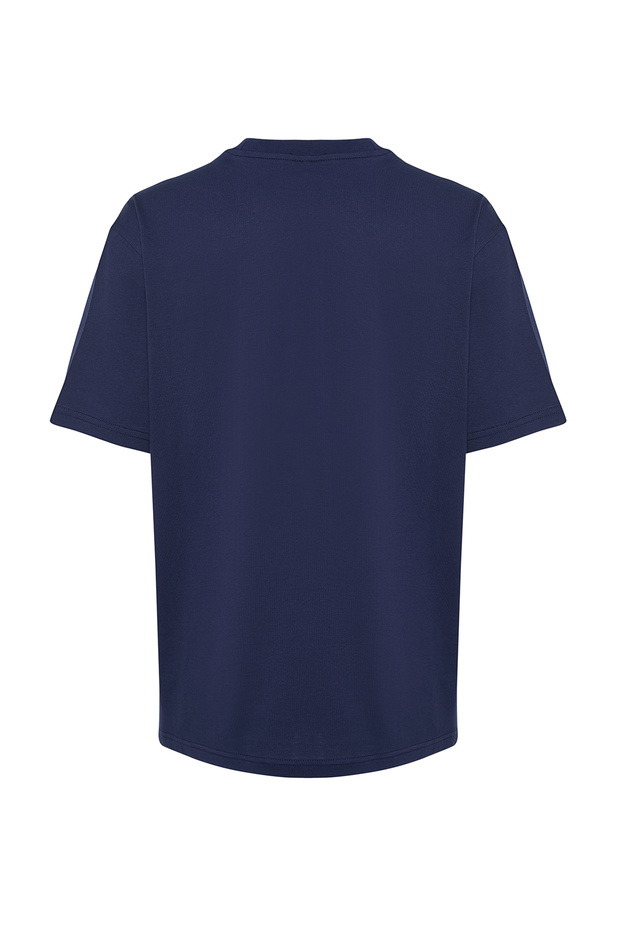 Lacivert Oversize/Geniş Kesim Baskılı %100 Pamuklu T-Shirt TMNSS23TS00261 - 8