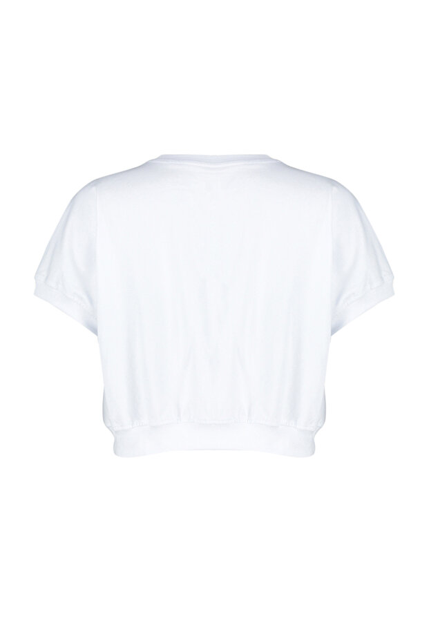 Beyaz %100 Kalın Pamuklu Slogan Baskılı Örme T-Shirt TWOSS24TS00013 - 8