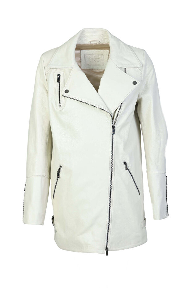 Women's Genuine Leather Off-White Leather Coat