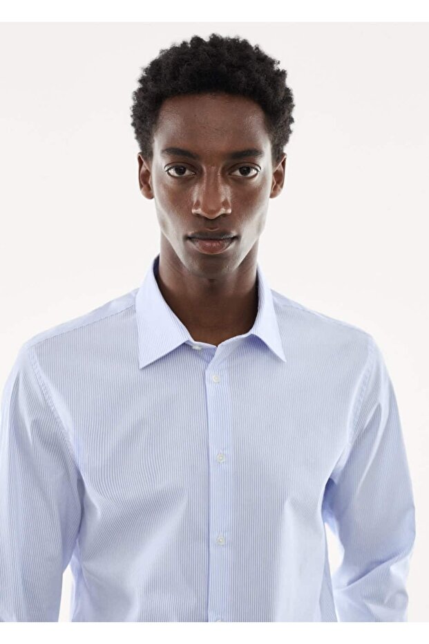 Slim fit streç pamuklu gömlek - 5