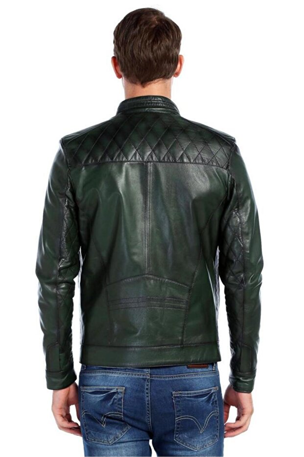 Erkek İşlemeli Hakiki Deri Mont - 3