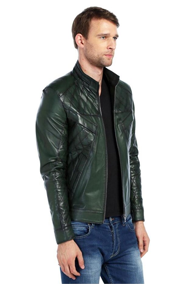 Erkek İşlemeli Hakiki Deri Mont - 2