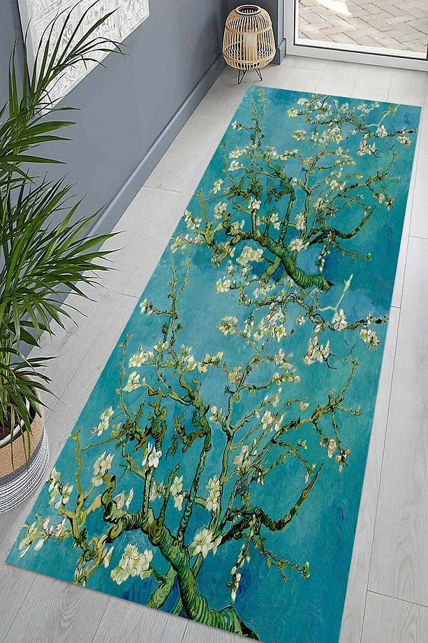 Van Gogh Badem Çiçekleri Tablo Dijital Baskı Yıkanabilir Modern Salon Halı ve Yolluk - 2