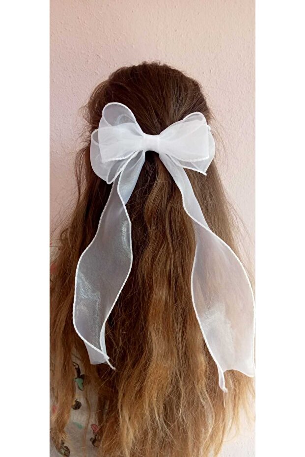 White Organized Tulle Handmade Clip Bow School Buckle