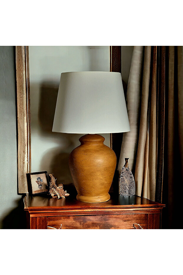 Vintage Seramik Abajur Rustik Kaşmır - Ekru - 1