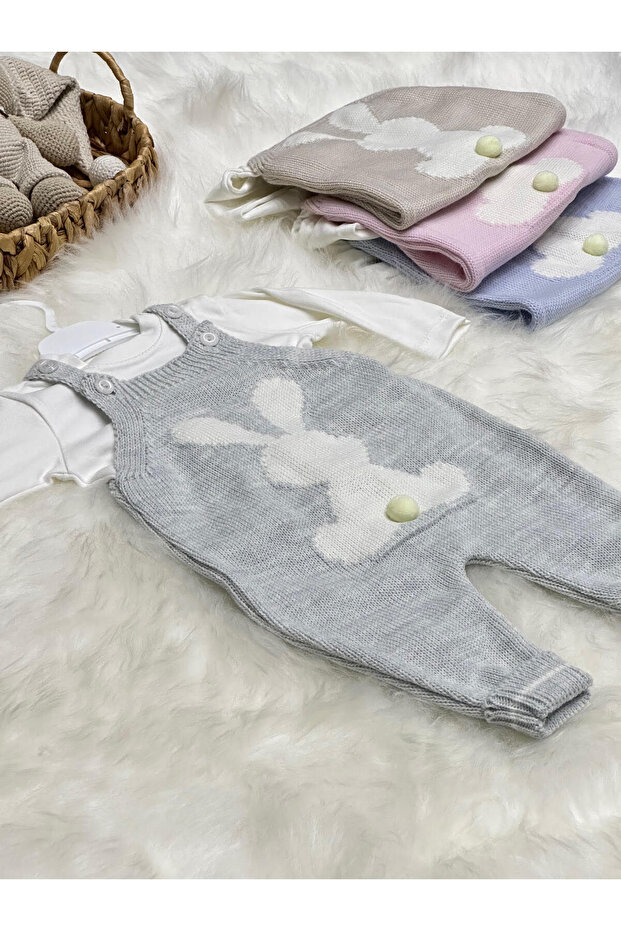 (Pati̇k Hedi̇yeli̇) Littleland Combed Cotton Rabbit Knitwear Slopet Jumpsuit