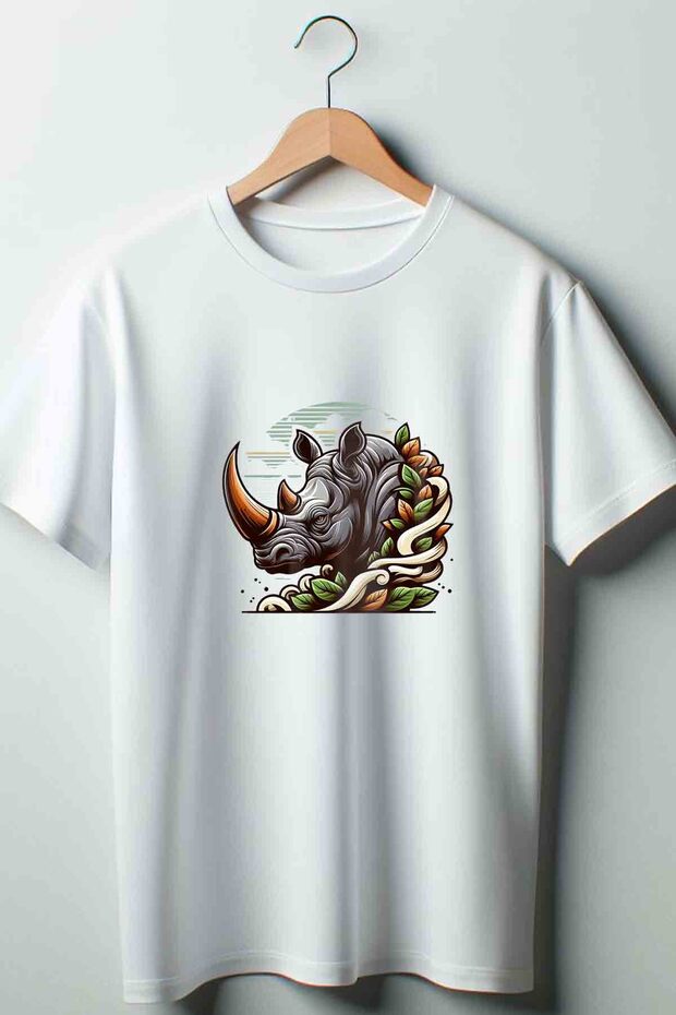 Rhino Printed Printed White Oversize T-Shirt