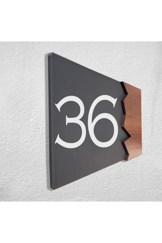 Woodenseri Horizontal Plexi Wooden Detailed Uv Printed Apartment Apartment Hotel Office Door Number Door No:36
