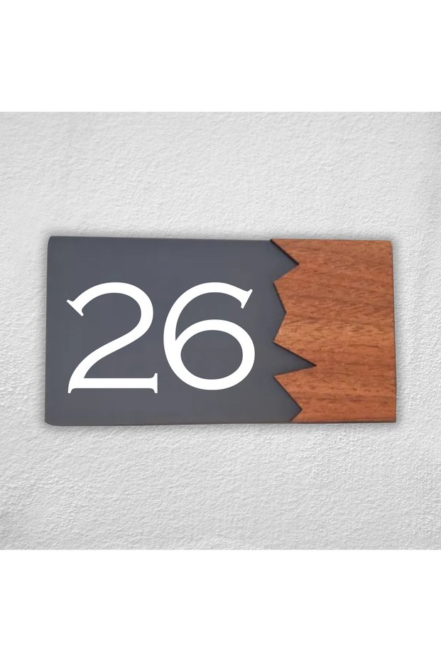 Woodenseri Horizontal Plexi Wooden Detailed Uv Printed Apartment Apartment Hotel Office Door Number Door No:26
