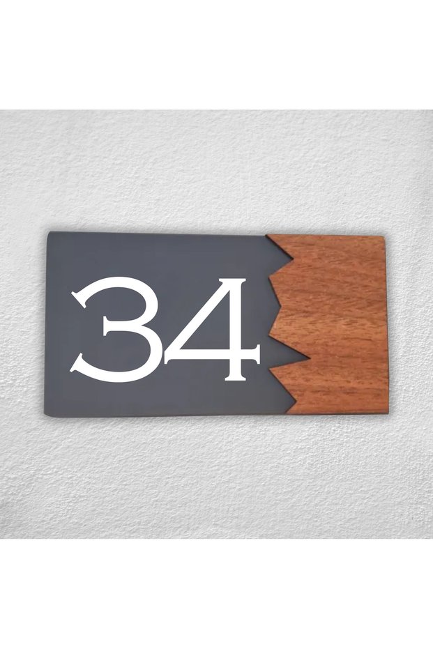Woodenseri Horizontal Plexi Wooden Detailed Uv Printed Apartment Apartment Hotel Office Door Number Door No:34