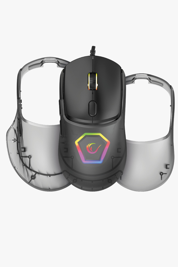 Hyalo M1 Siyah Değiştirilebilir 3 Kapaklı RGB 12000 DPI Gaming Oyuncu Mouse - 6