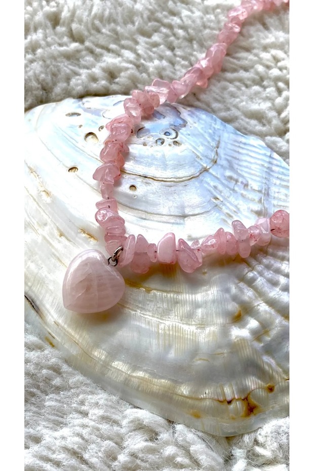 Pink Quartz Stone Natural Stone Cracked Stone Pendant with Heart End