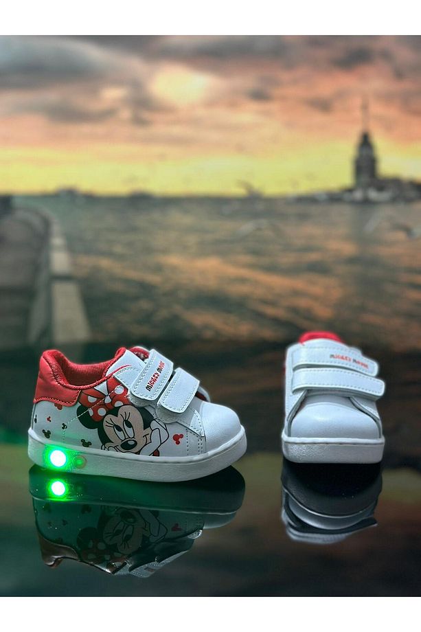 Ortopedik Rahat Hafif Yumuşak Kız Çocuk Minie Mickey Mouse İlkadım Işıklı Spor Ayakkabı - 3