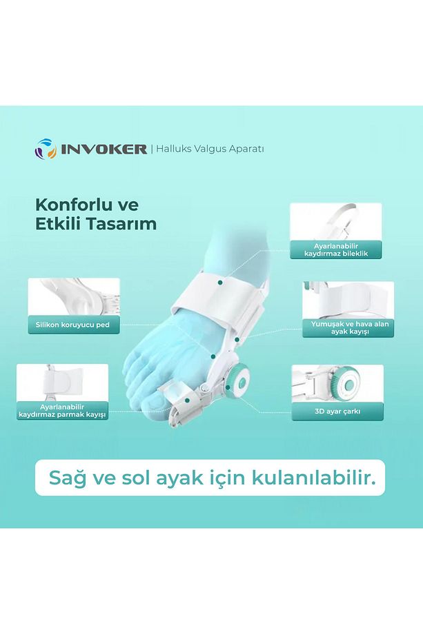 Ayarlı Ayak Baş Parmak Kemik Düzeltici Başparmak Eğriliği Düzeltme Halluks Valgus Gece Ateli 2li - 7
