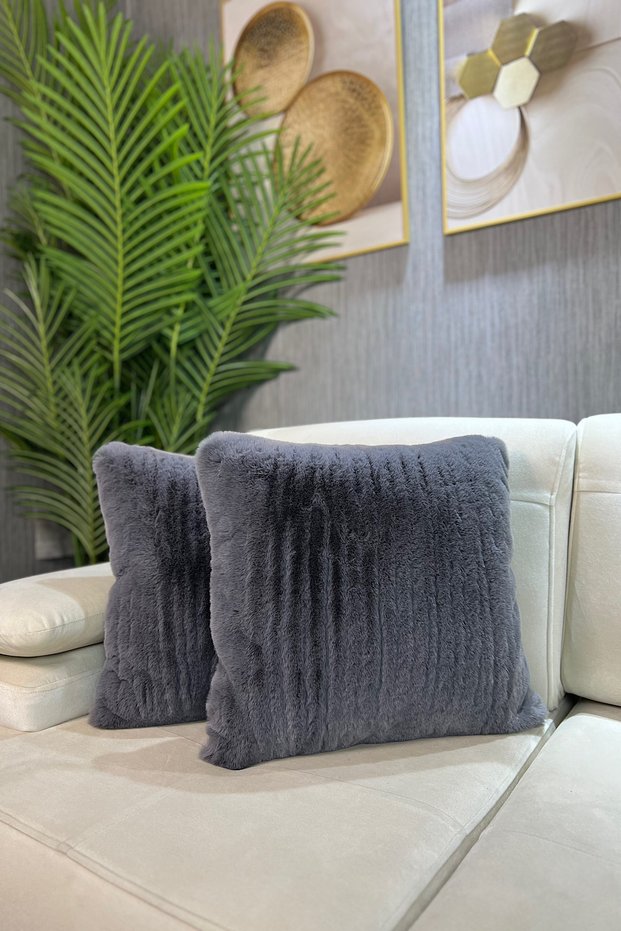 Plush Rabbit Throw Pillow Cover Imported Premium Fabric - Dark Grey (square)