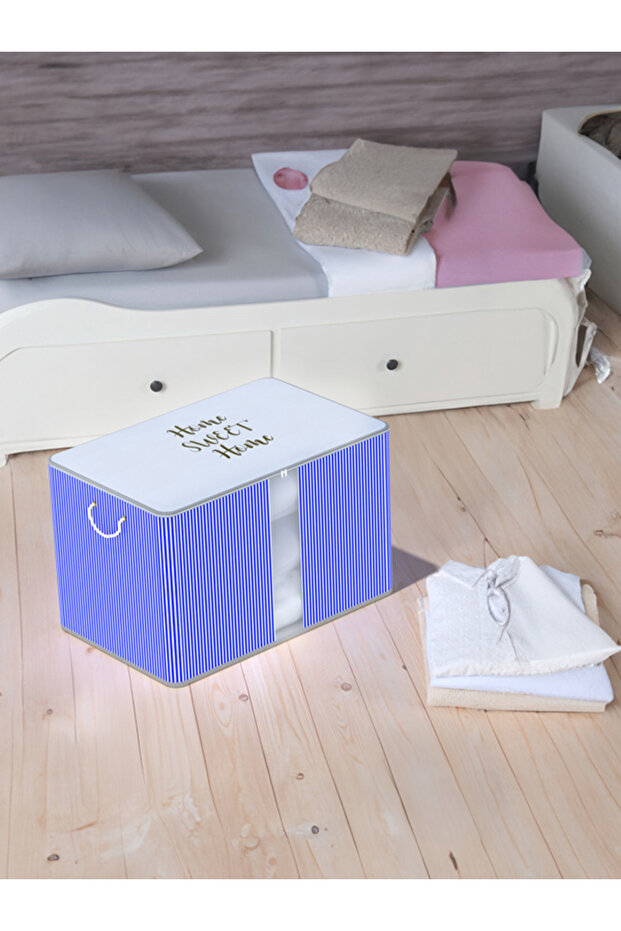 - Washable Cotton Gold Home Sweet Home Blue Striped Window Big Bag 64X41X35cm D63B