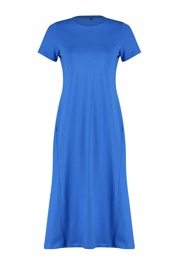 Saks Cepli Bisiklet Yaka A-Line Örme Midi Elbise TWOSS24EL00169 - 7