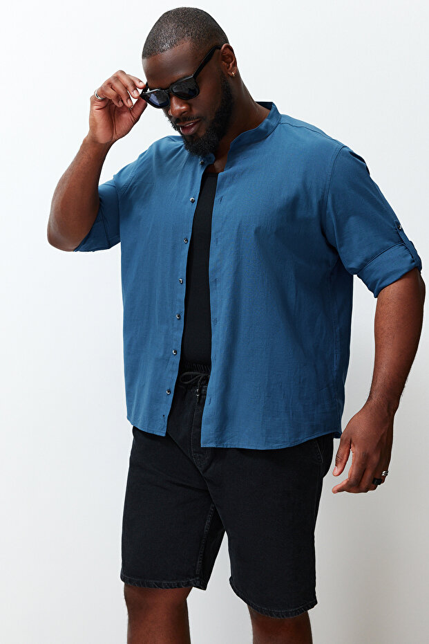 Indigo Regular Fit - Comfortable High Collar Large Size Shirt TMNSS23GO00093