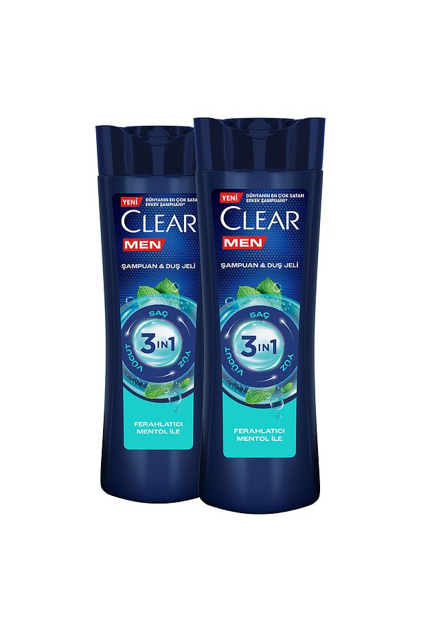 Men 3 in 1 Şampuan & Duş Jeli Ferahlatıcı Mentol Saç Yüz Vücut İçin 350 ml x2 - 2