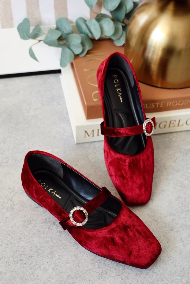 Velvet Velvet Closed Back Single Band Square Toe Women's Ballerina Shoes with Helmet Mary Jane